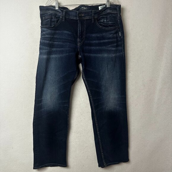 Silver Jeans Men 36x30 Eddie Straight Leg Whiskered Dark Wash Denim‎ Pants - Picture 1 of 7